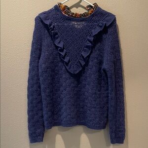 Sezane Navy Ruffled Women's Sweater